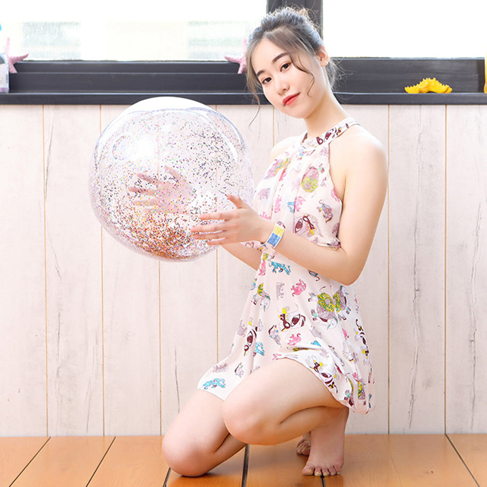 4pcs Glitter Sequin Beach Balls Round Transparent PVC Inflatable Ball Toys with Pumps R263804