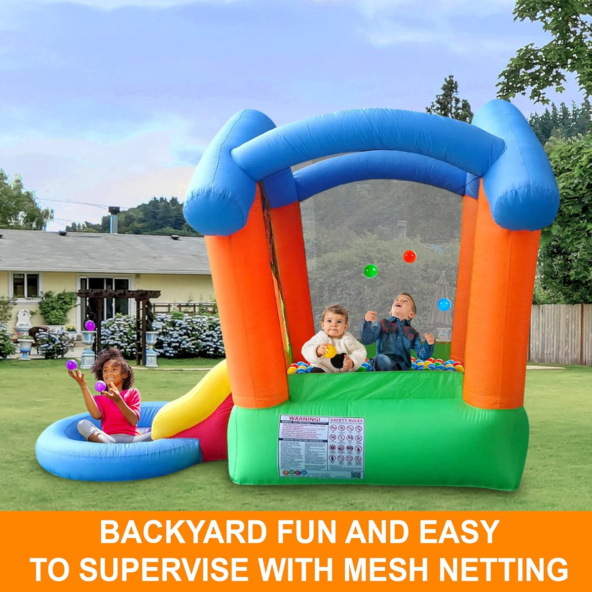 Inflatable Bounce House with Slide, 8.5' x 4.9' Play Area, 6.75' Tall H199475