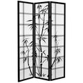Black 3 Panel Canvas Bamboo Room Divider N7846