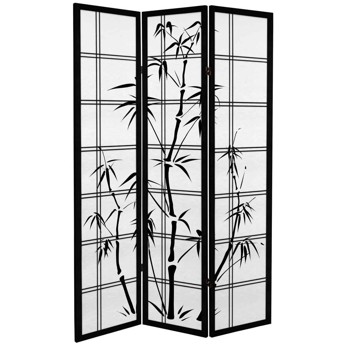 Black 3 Panel Canvas Bamboo Room Divider N7846