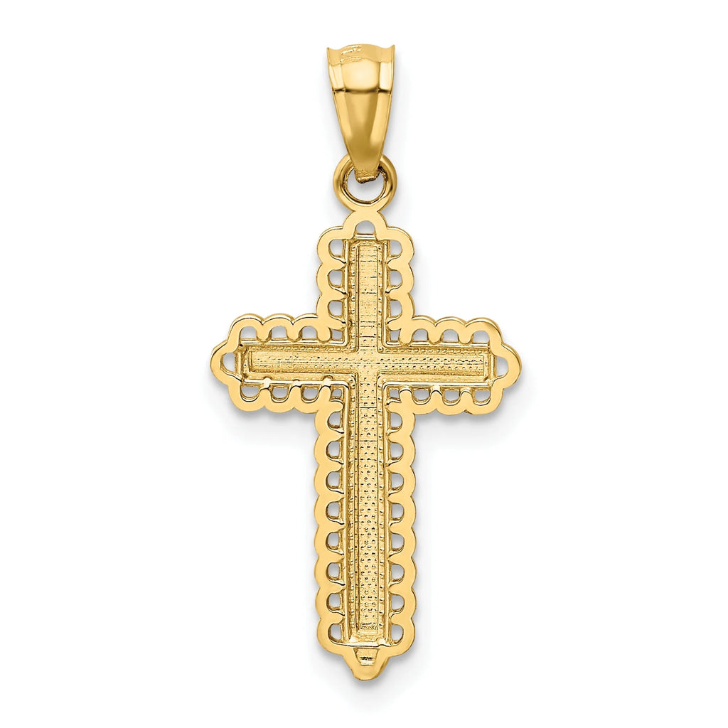 14K Two-Tone Gold Rhodium Plated Diamond Cut Cross Pendant with 14K Yellow Gold Rope Chain 16" M865