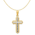 14K Two-Tone Gold Rhodium Plated Diamond Cut Cross Pendant with 14K Yellow Gold Rope Chain 16" M865
