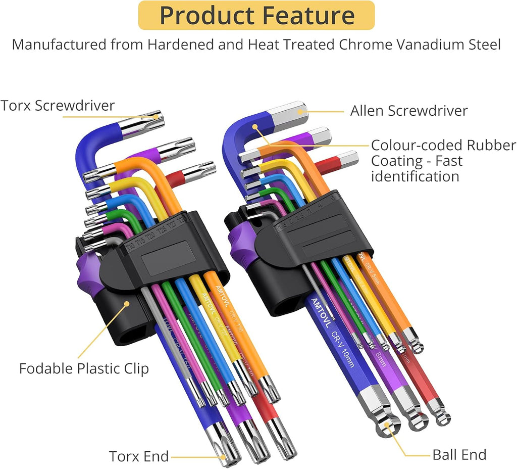 29PCS Metric Inch Hex Key Set with T-Handle D30317