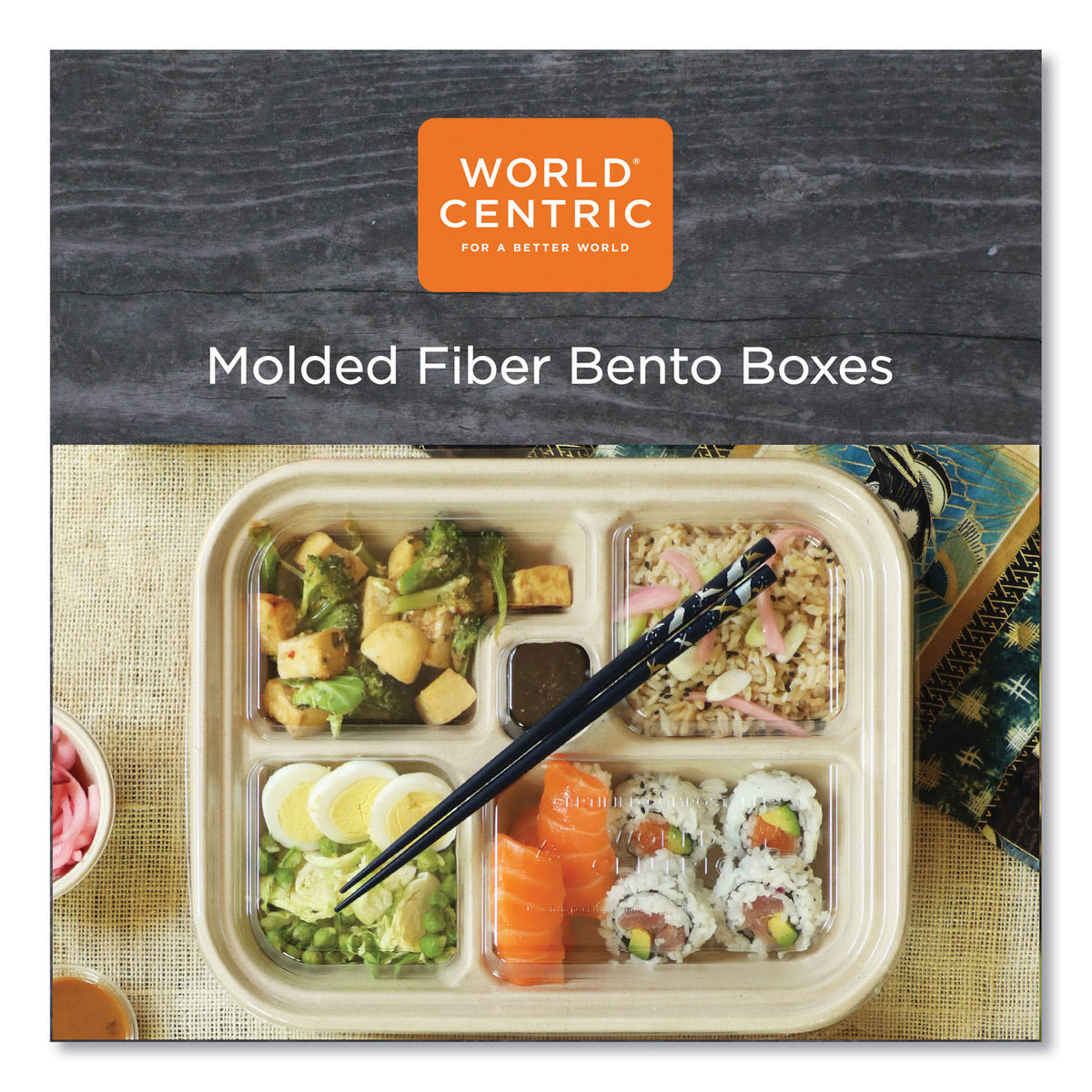 Fiber Bento Box Containers, Five Compartments, Natural, 300/Carton T9614