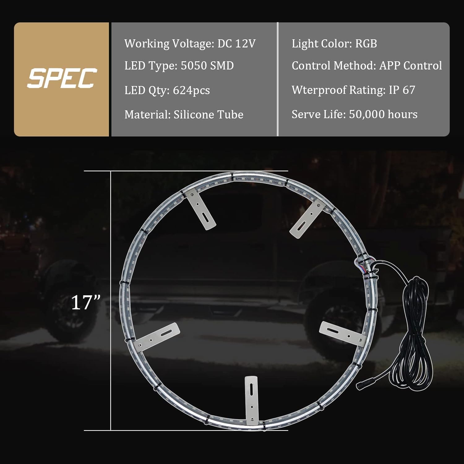 4PCS 17” Waterproof LED Wheel Rim Lights with App Control G260