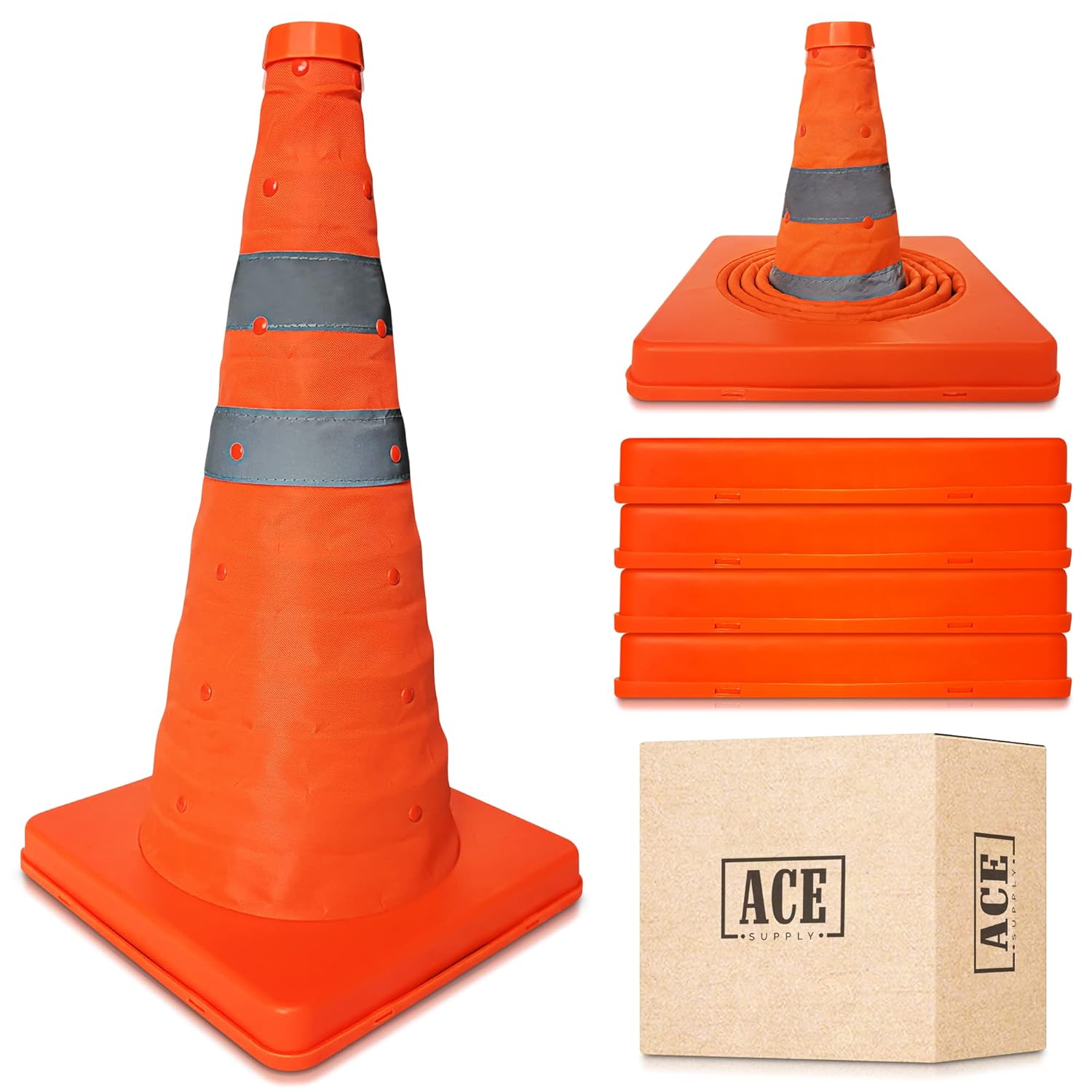 Collapsible Orange Traffic Cones 18 Inch 24 Pack M269