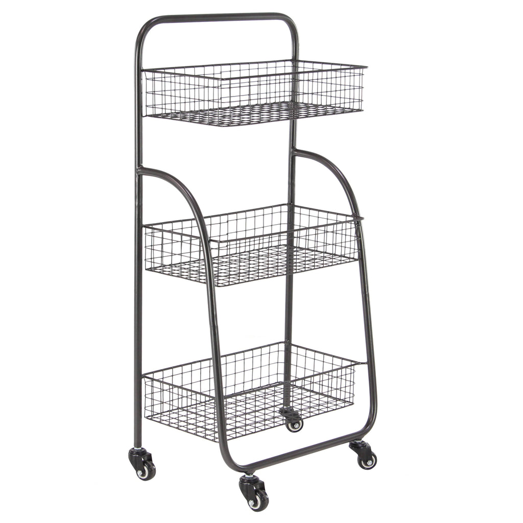 Black 3-Tiered Iron Storage Cart with Caster Wheels C997