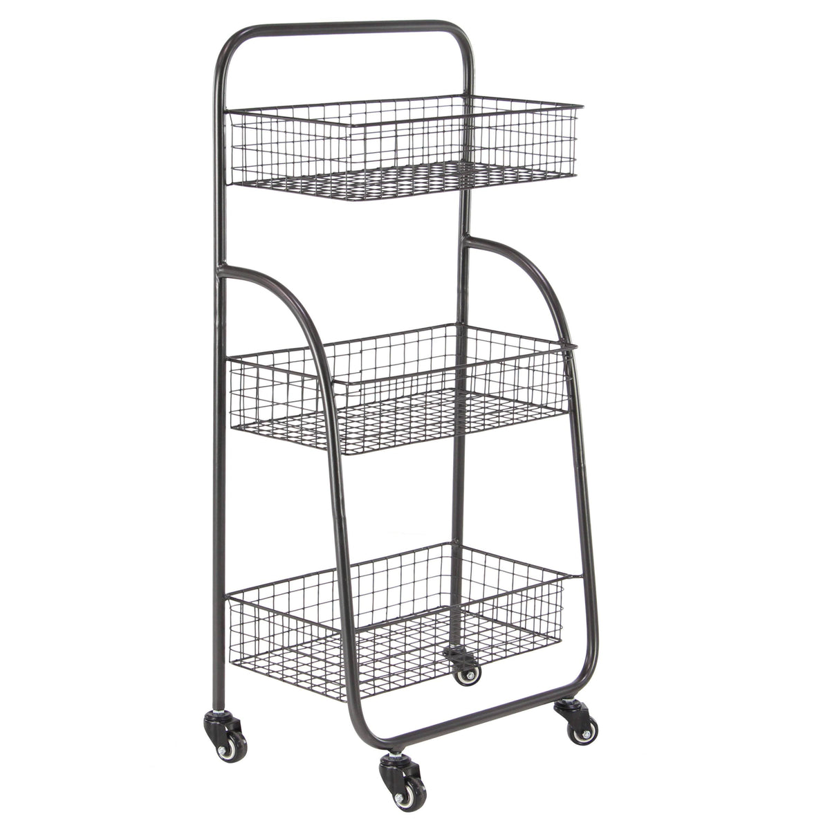 Black 3-Tiered Iron Storage Cart with Caster Wheels C997