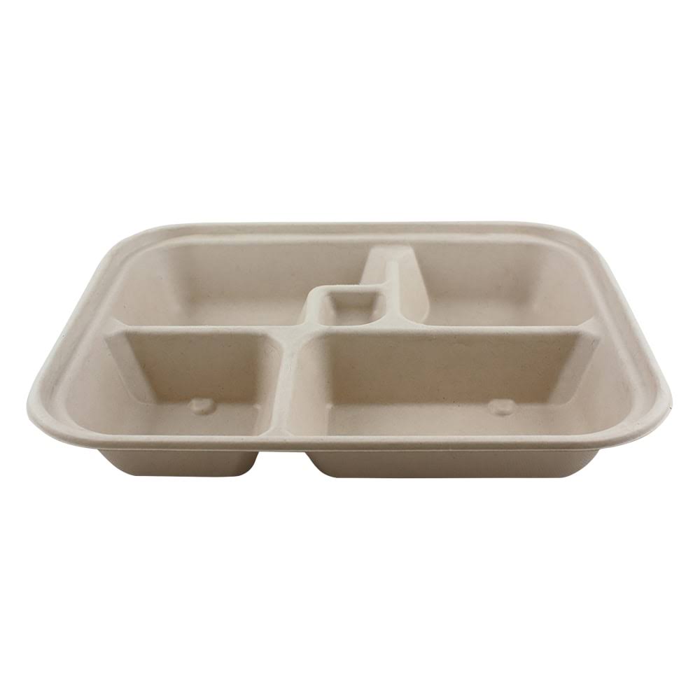 Fiber Bento Box Containers, Five Compartments, Natural, 300/Carton T9614