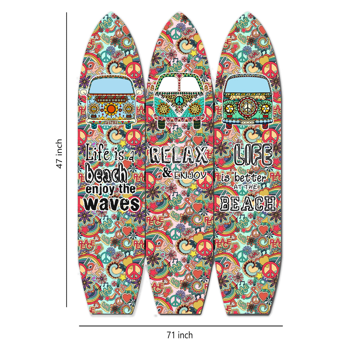 Multicolor 3 Panel Surfboard Shaped Room Divider T547