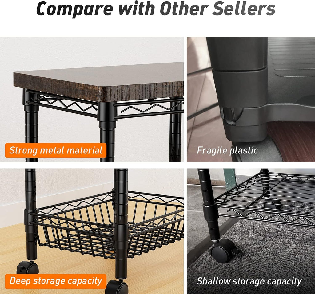Printer Stand with Storage, Metal Printer Cart, Heavy Duty Printer Table U65409
