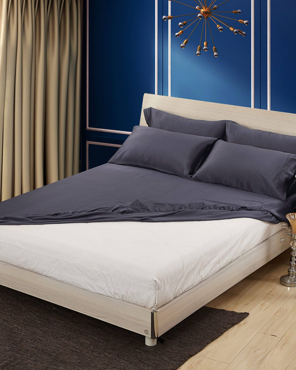 King Charcoal Purple 100% Organic Silk Fitted Sheet P125726