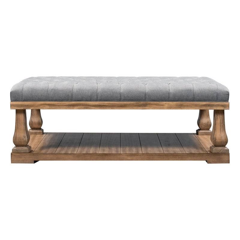 Beige Coffee Table with Wood Shelf and Padded Seat Bench G835167