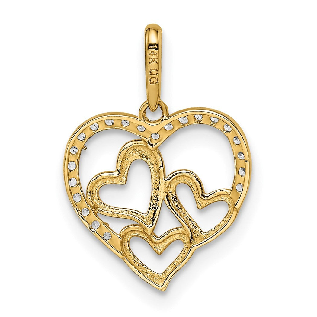 14k Gold CZ Cubic Zirconia Simulated Diamond Hearts Pendant Necklace 12mm Wide 1mm Thick J256808