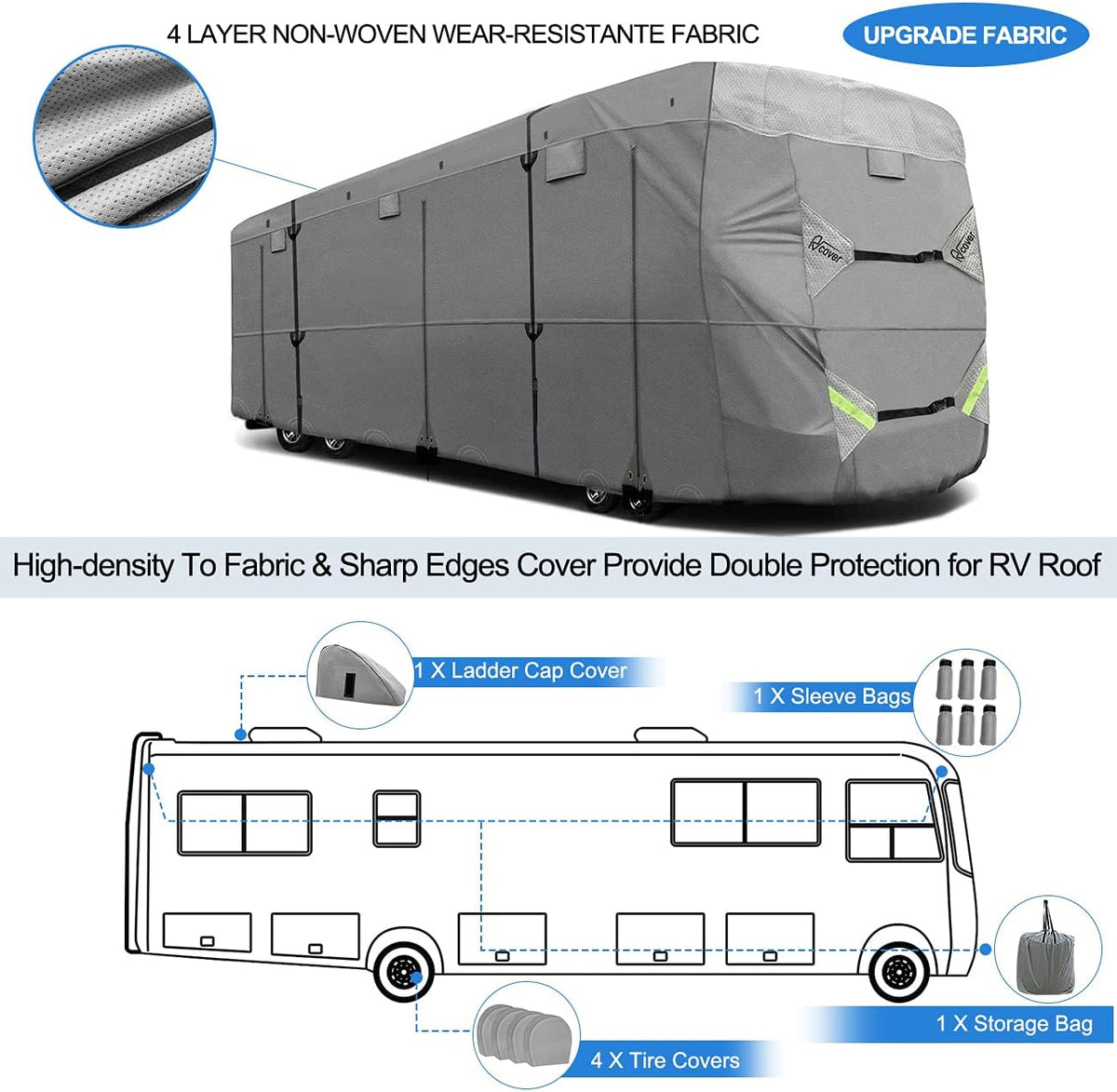 RV Cover Non-Woven Fabric Waterproof Fits 33’ - 37’ Camper Motorhome E428