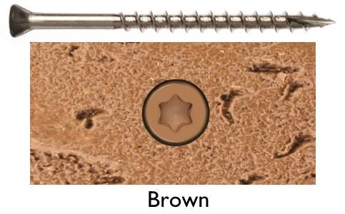 10 x 2-1/2 Stainless Steel Deck Screws, Brown Flat Head, T-25 Star Drive Z20145