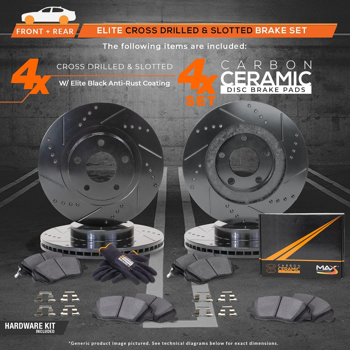 Front + Rear Carbon Ceramic Brake Rotors with Pads G5789