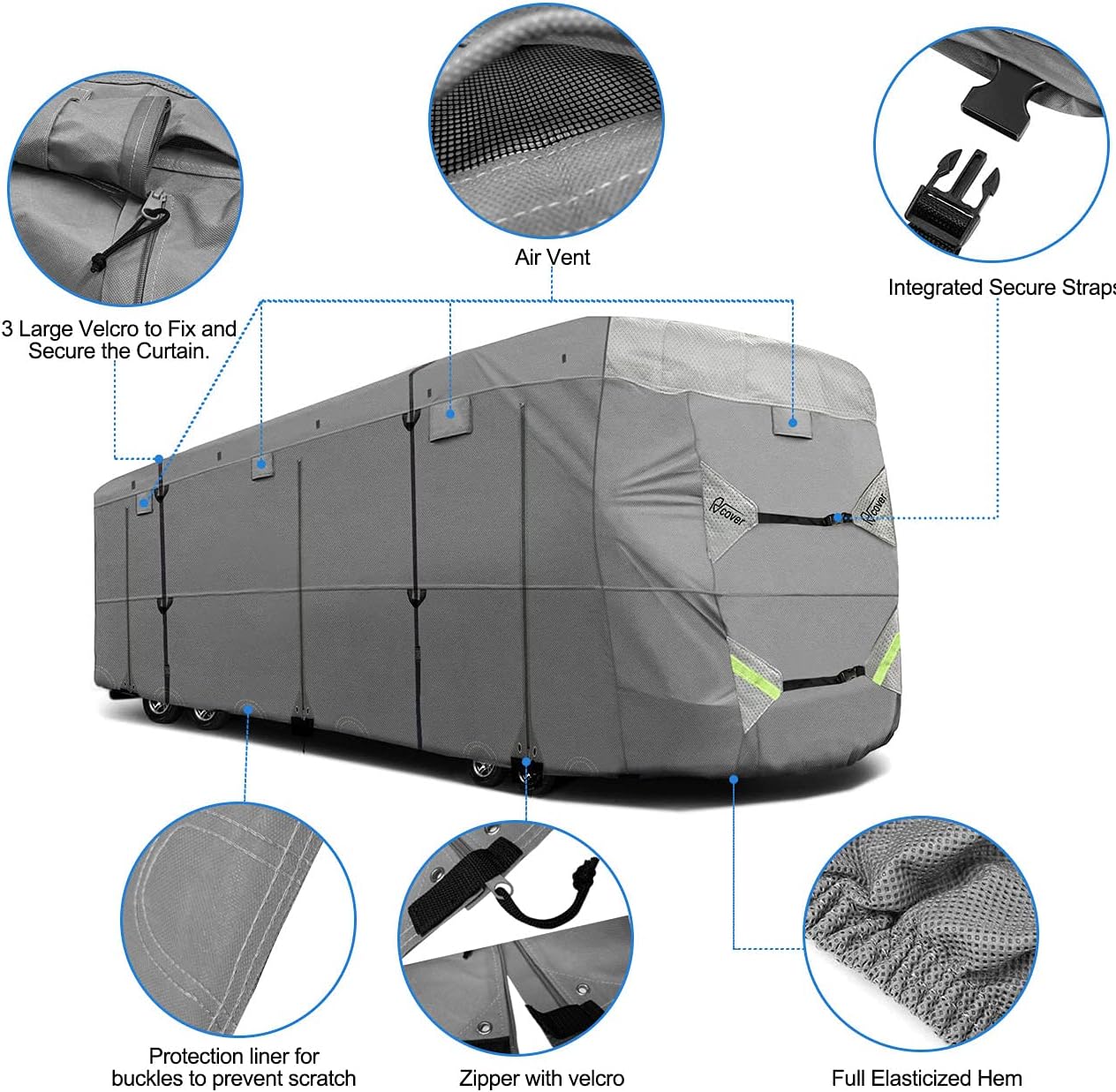 RV Cover Non-Woven Fabric Waterproof Fits 33’ - 37’ Camper Motorhome E428
