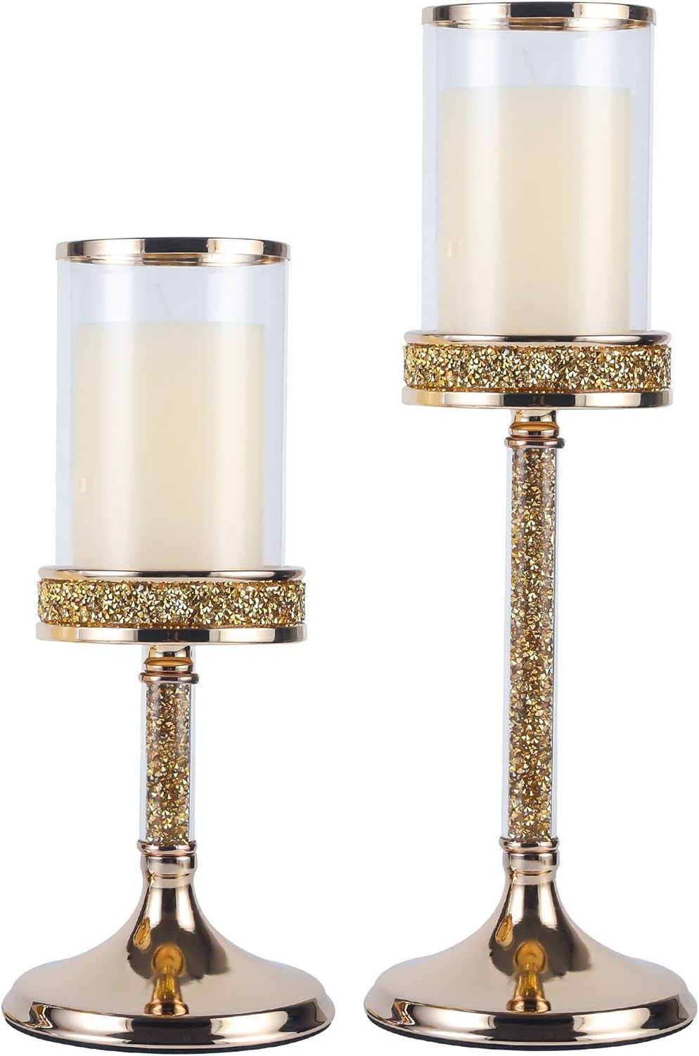 Gold Metal Candle Holders with Glass Hurricane Lid, 2 PCS X146