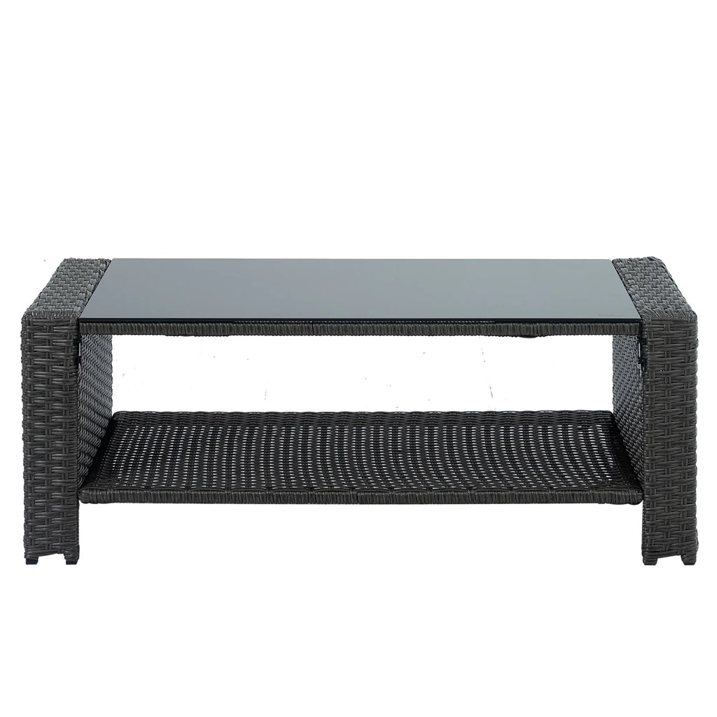 4-Piece PE Wicker Rattan Patio Sofa Set with Anti-Slip Cushions and Tempered Glass Coffee Table, Dark Gray W72290