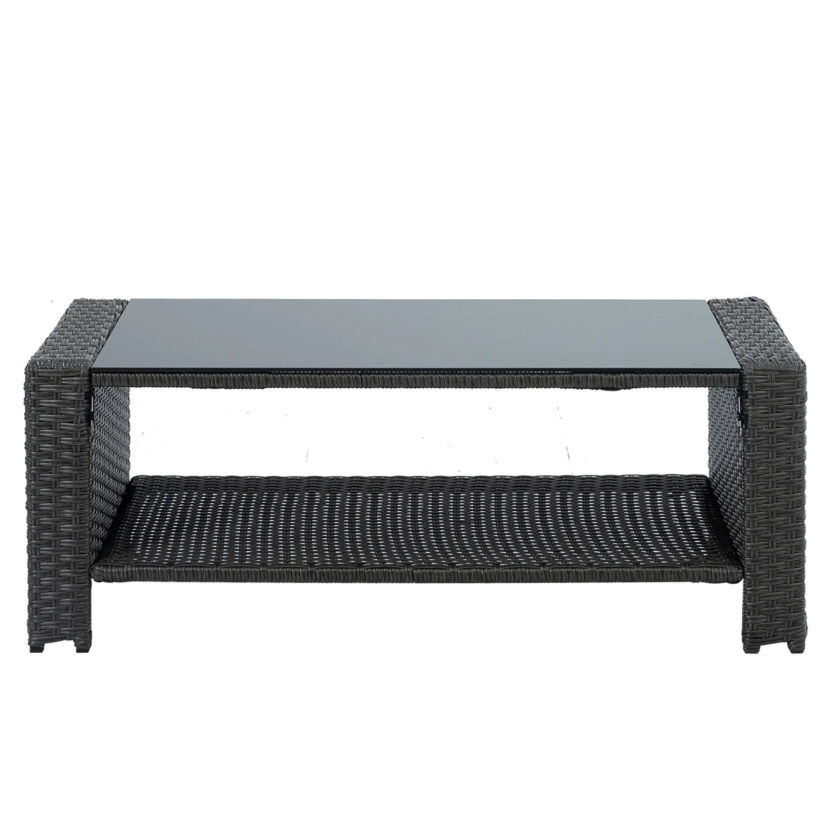 4-Piece PE Wicker Rattan Patio Sofa Set with Anti-Slip Cushions and Tempered Glass Coffee Table, Dark Gray W72290