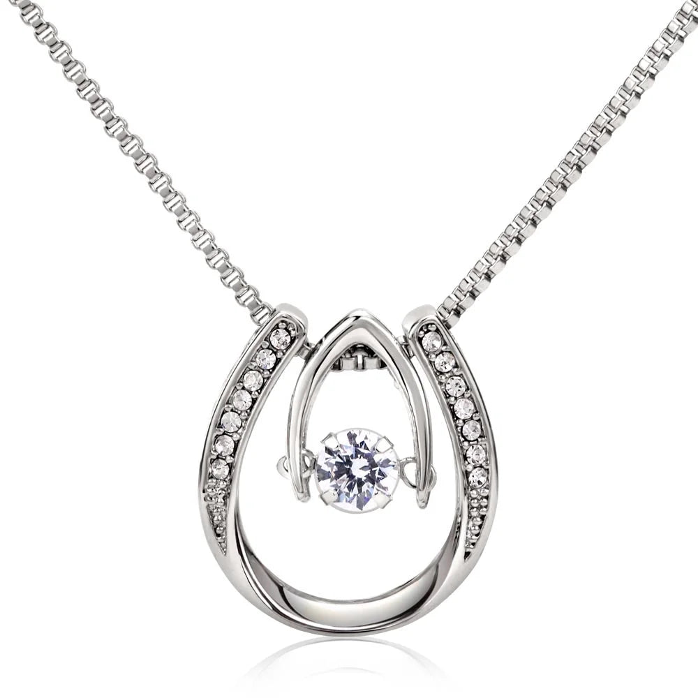 Lucky Horseshoe Necklace Message Card 14k CZ Crystals Y4342