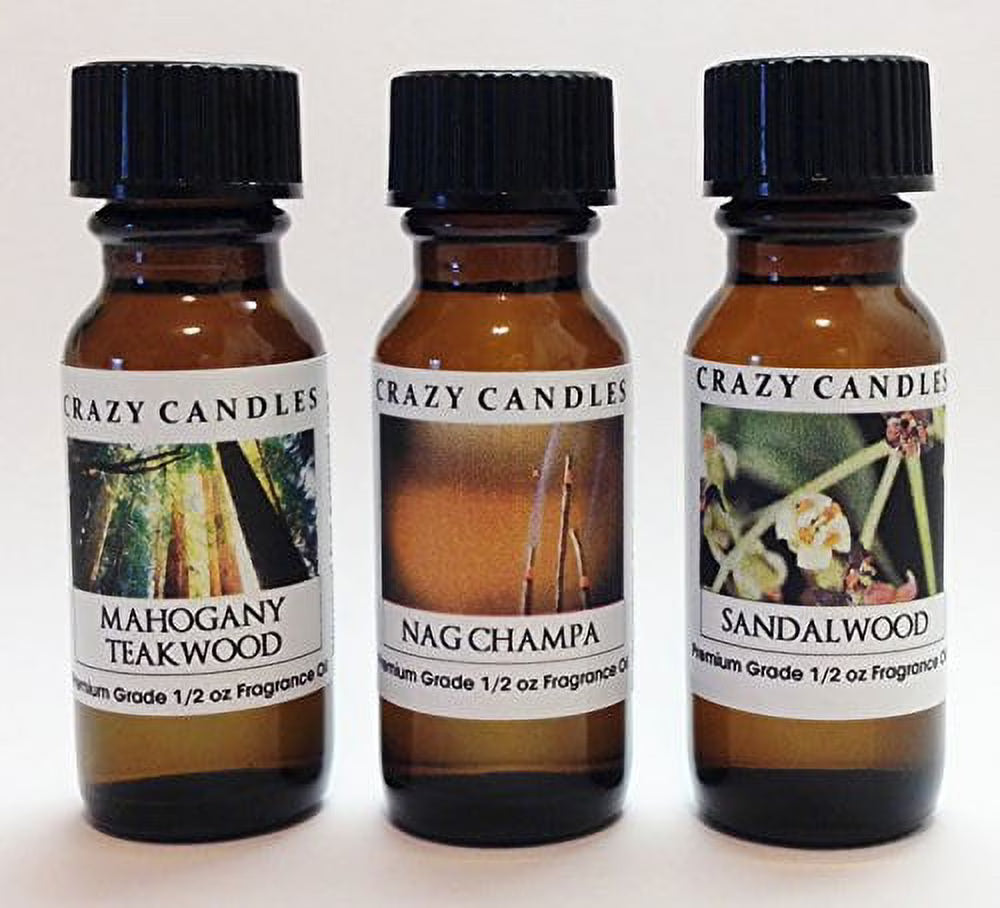 Mahogany Teakwood Nag Champa Sandalwood Scented Fragrance Oils Set of 3 V423431