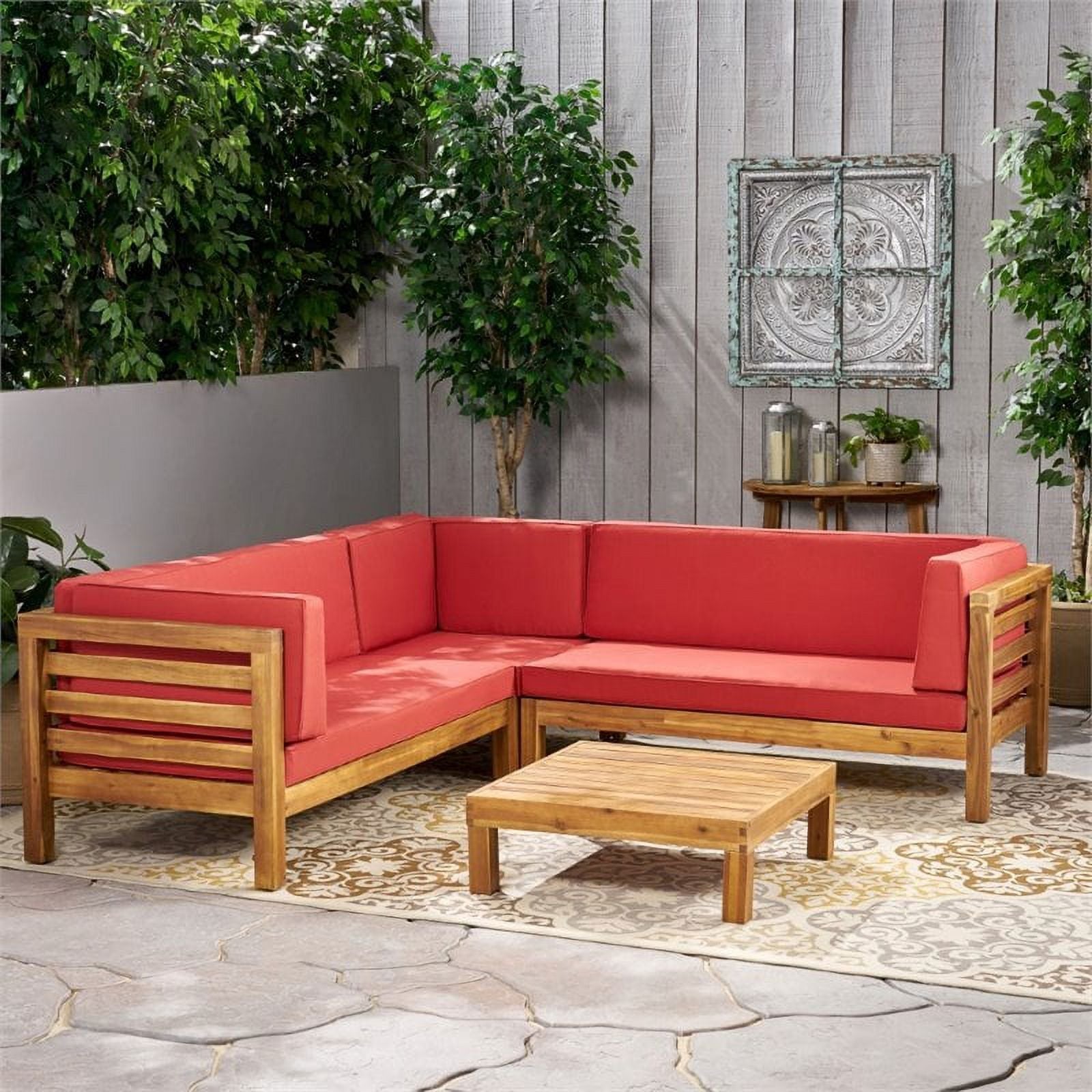 Red Acacia Wood Sectional Sofa Set F77069