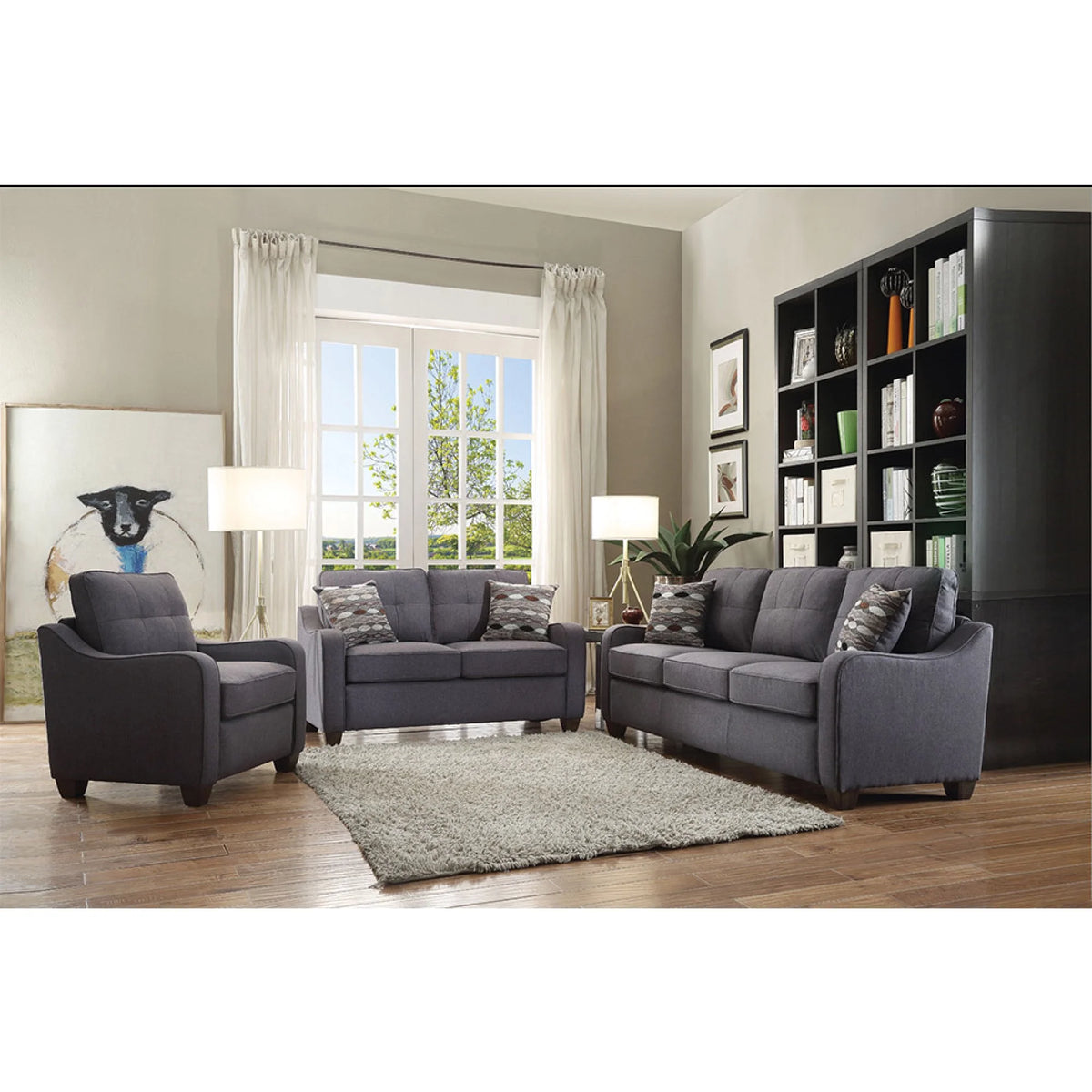 Gray Linen Sofa with 2 Pillows Y64990
