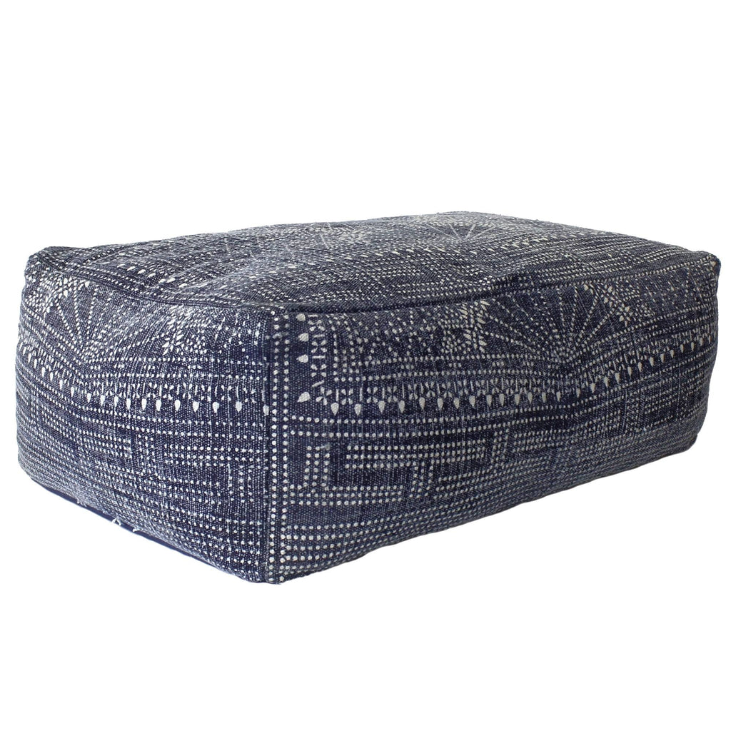 Blue Batik Print Rectangular Pouf J58386