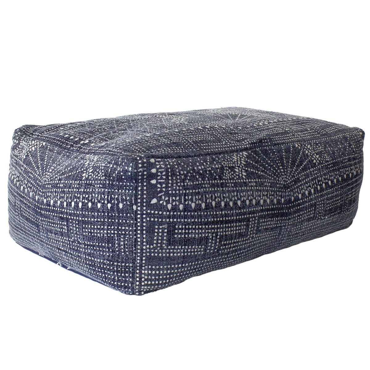 Blue Batik Print Rectangular Pouf J58386