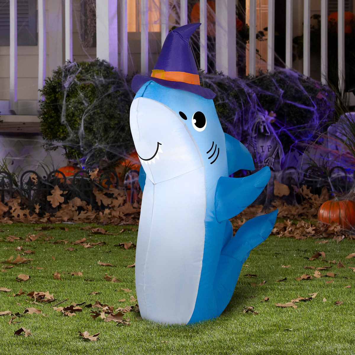 Inflatable Shark with Witch Hat, 3.5 ft Tall, Multicolored D855