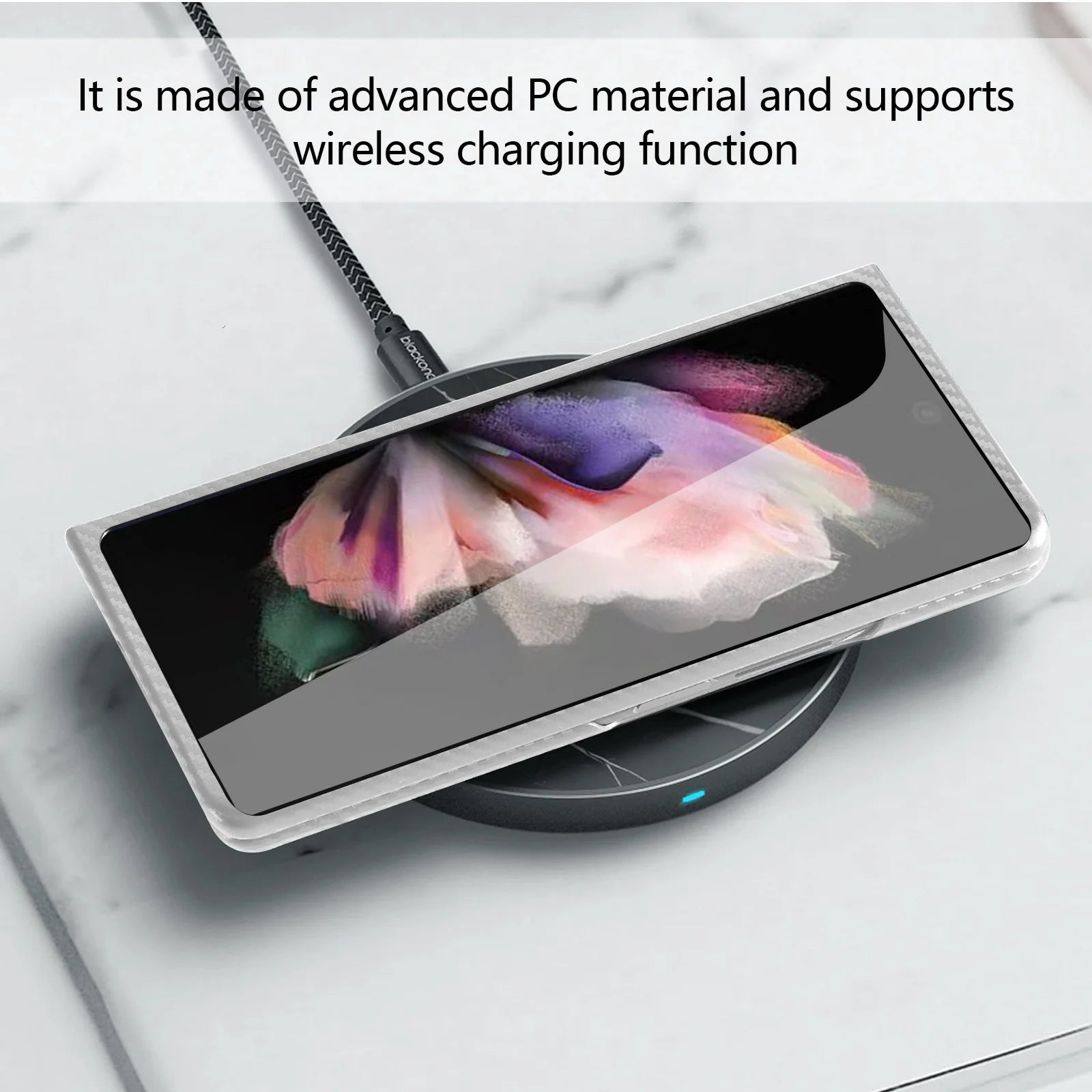 White Carbon Fiber Slim Case with Hidden Kickstand for Samsung Galaxy Z Fold 4 W6933