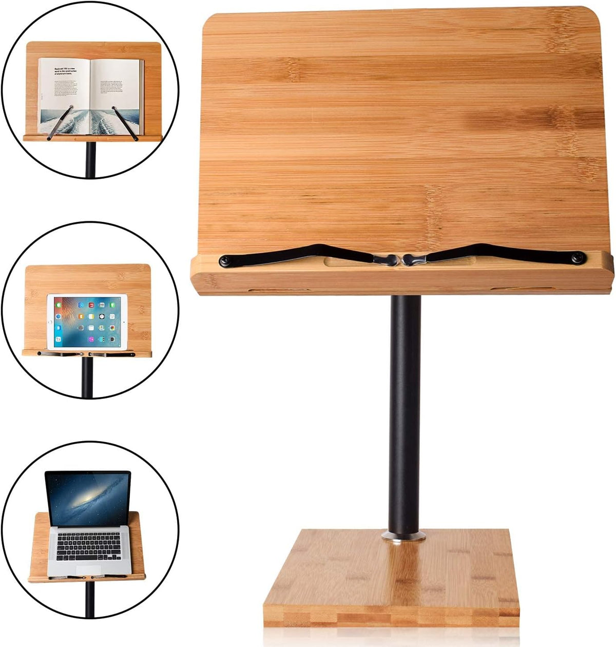 Large Bamboo Wood Book Stand Cookbook Holder, Pack of 2 D20563
