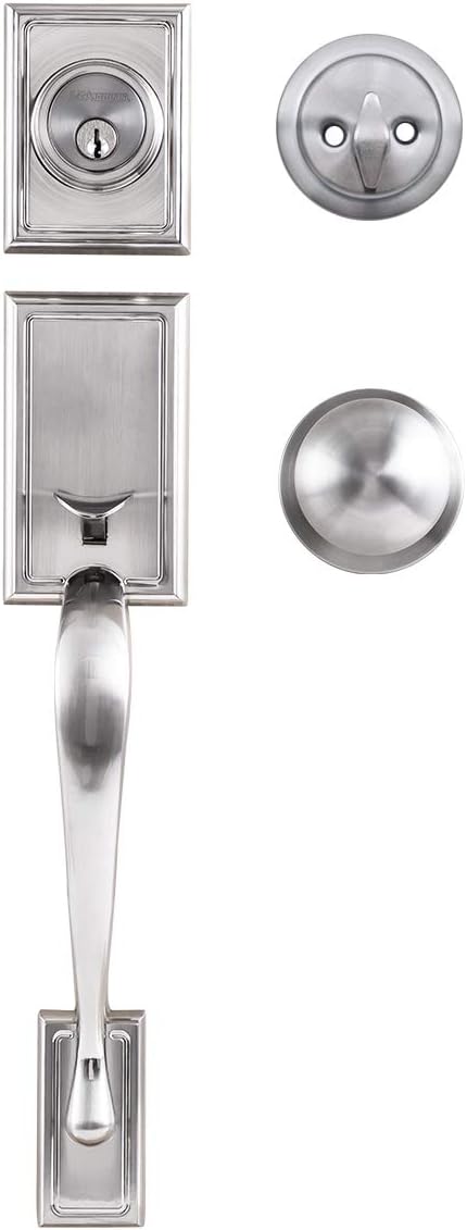 Front Door Entry Handle Set with Oval Deadbolt and Knob, Satin Nickel Finish, Pack of 2 D363394