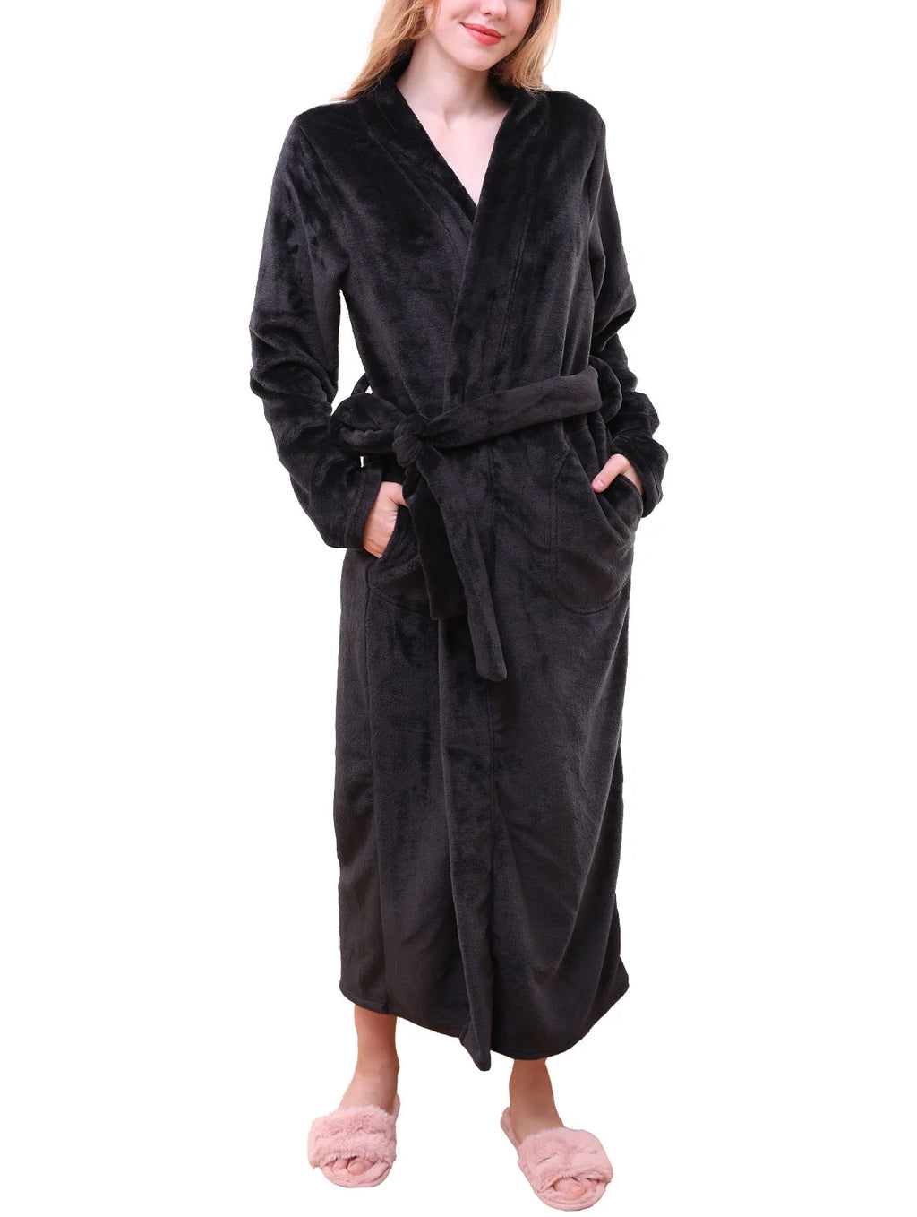 Maxi Length Soft Robe Pajama with Waist Tie L496225