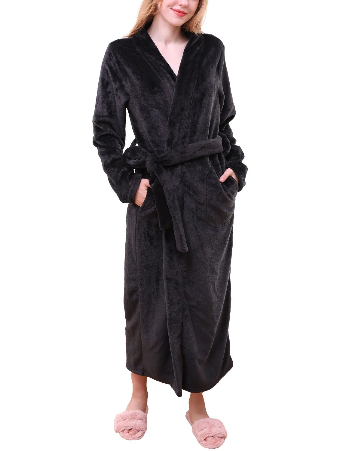 Maxi Length Soft Robe Pajama with Waist Tie L496225