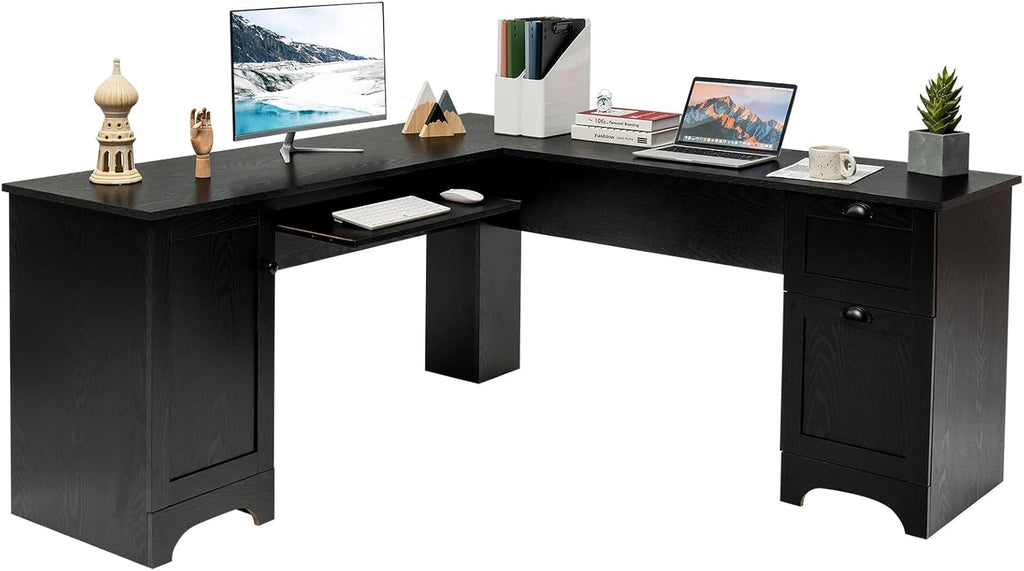 L Shaped Corner Computer Desk with Storage Drawers & Cabinet A2887