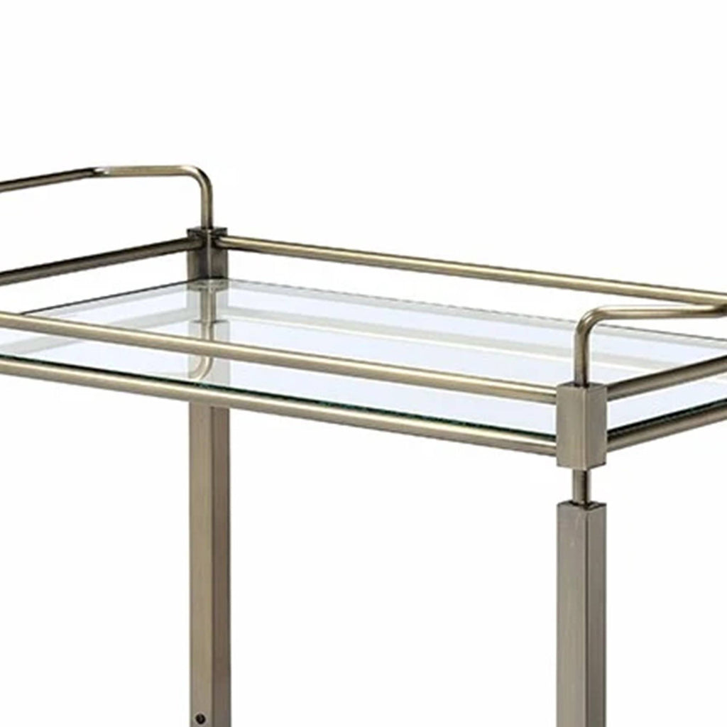 Antique Gold Two Tiered Metal Serving Cart with Glass Shelves X8251