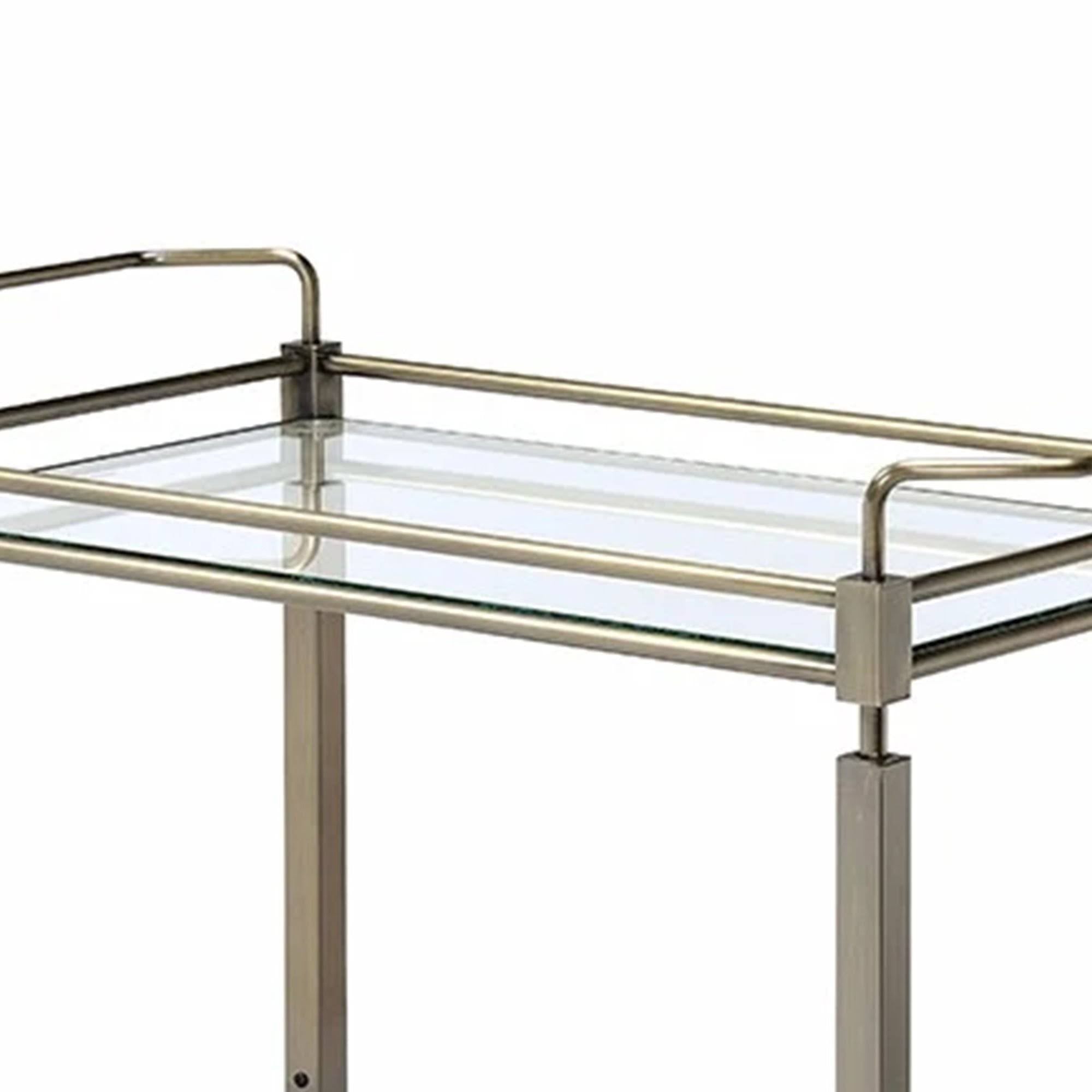 Antique Gold Two Tiered Metal Serving Cart with Glass Shelves X8251