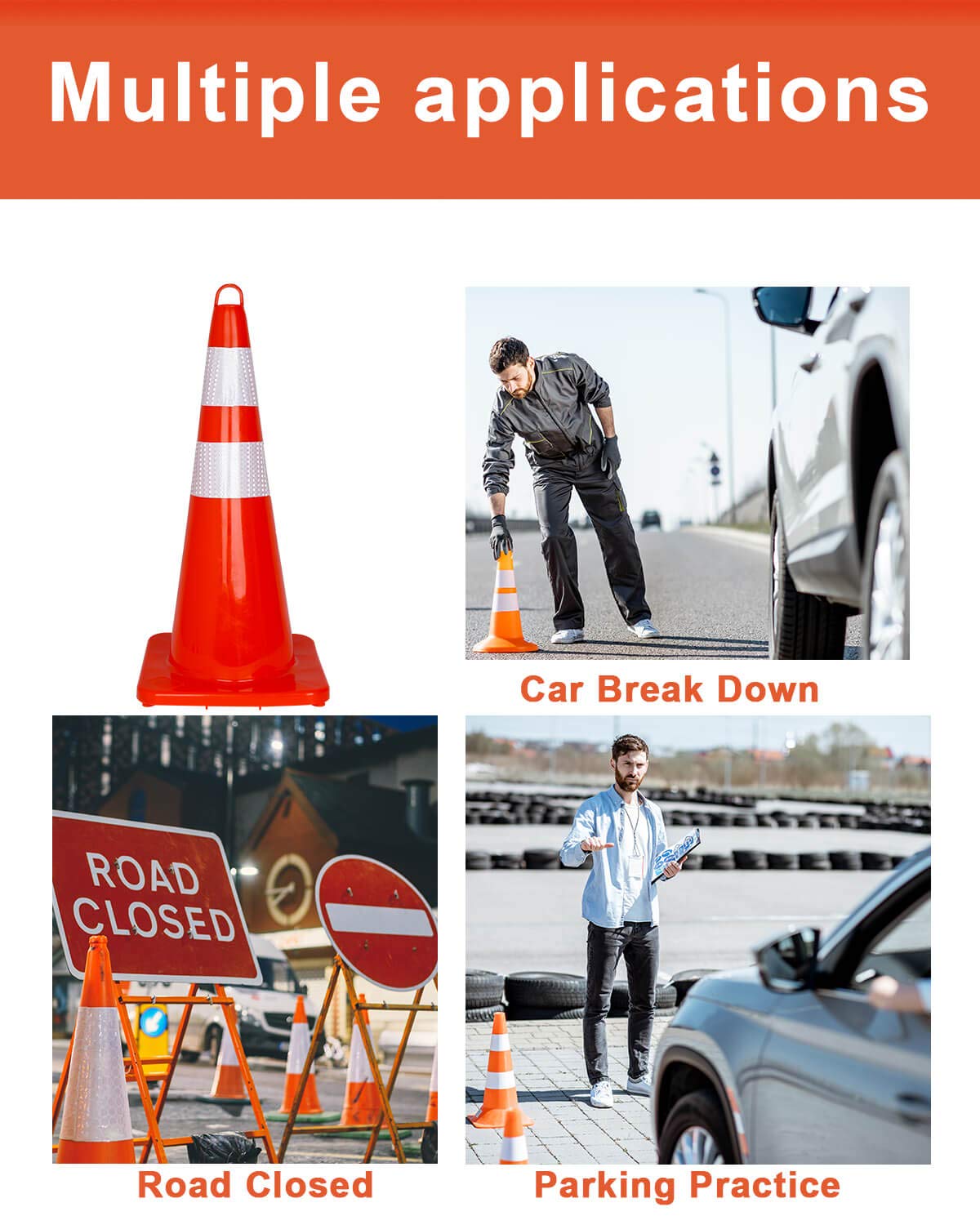 28 Inch Orange Traffic Cones with Reflective Collar J272