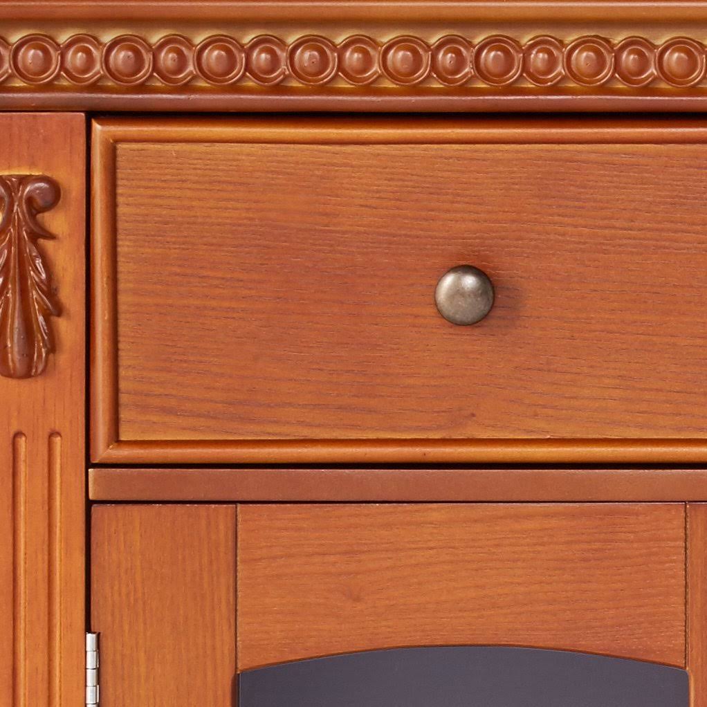 Walnut Wood Sideboard Buffet Console Table with Storage Drawers and Glass Cabinet Doors J1777