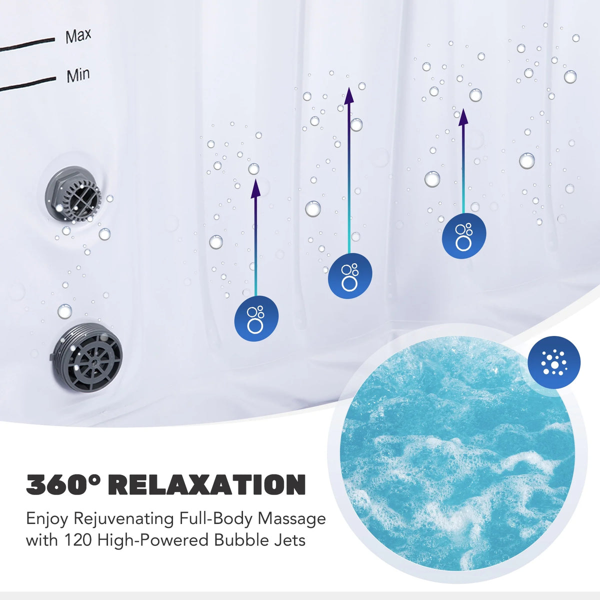 Blue PVC Inflatable Spa Tub with Heater & 120 Massaging Jets G33859