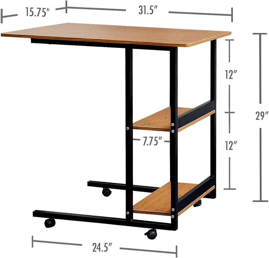Movable Wooden Night Stand Desk with 4 Wheels Cart Tray O860