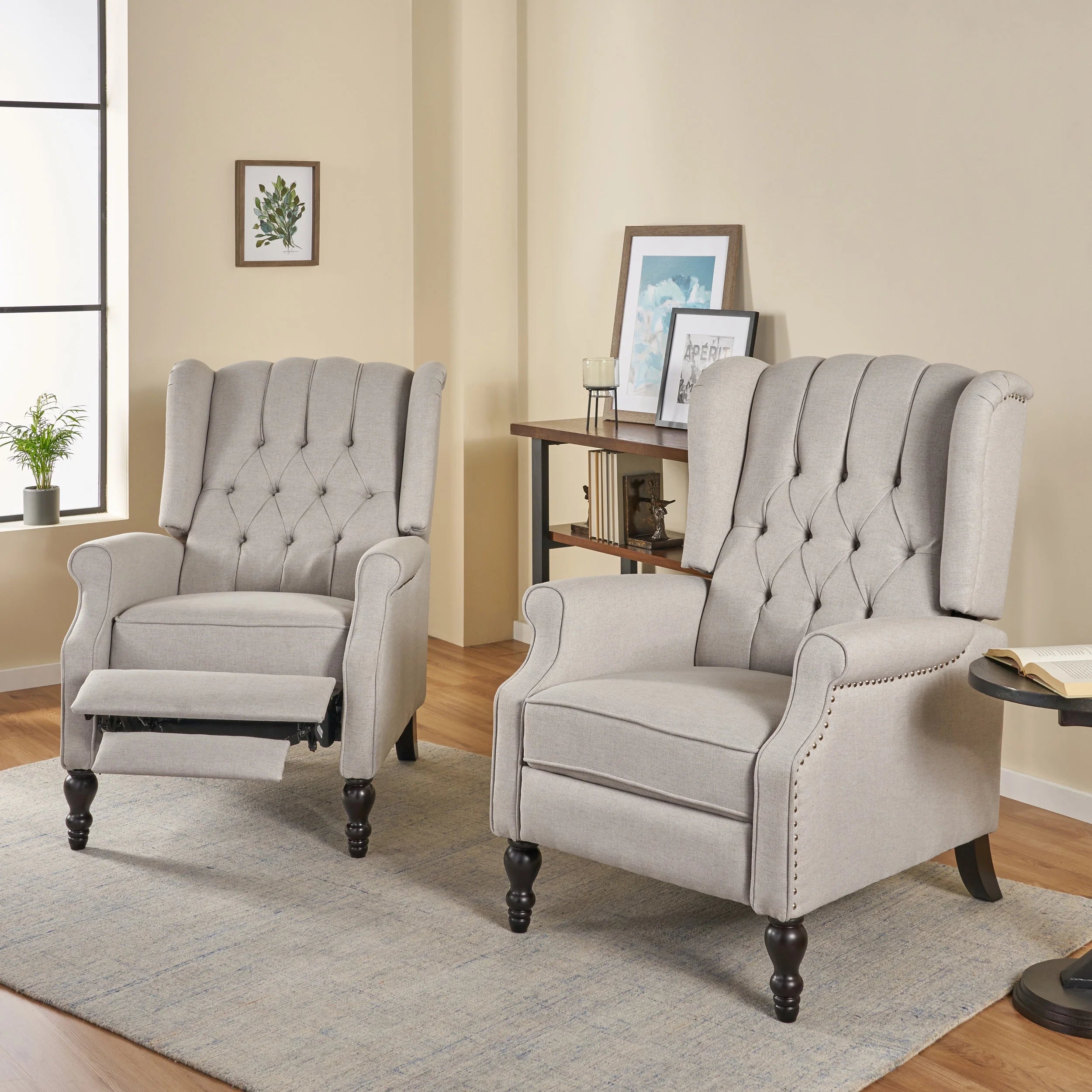 Light Gray Fabric Pushback Recliner, Set of 2 T6711
