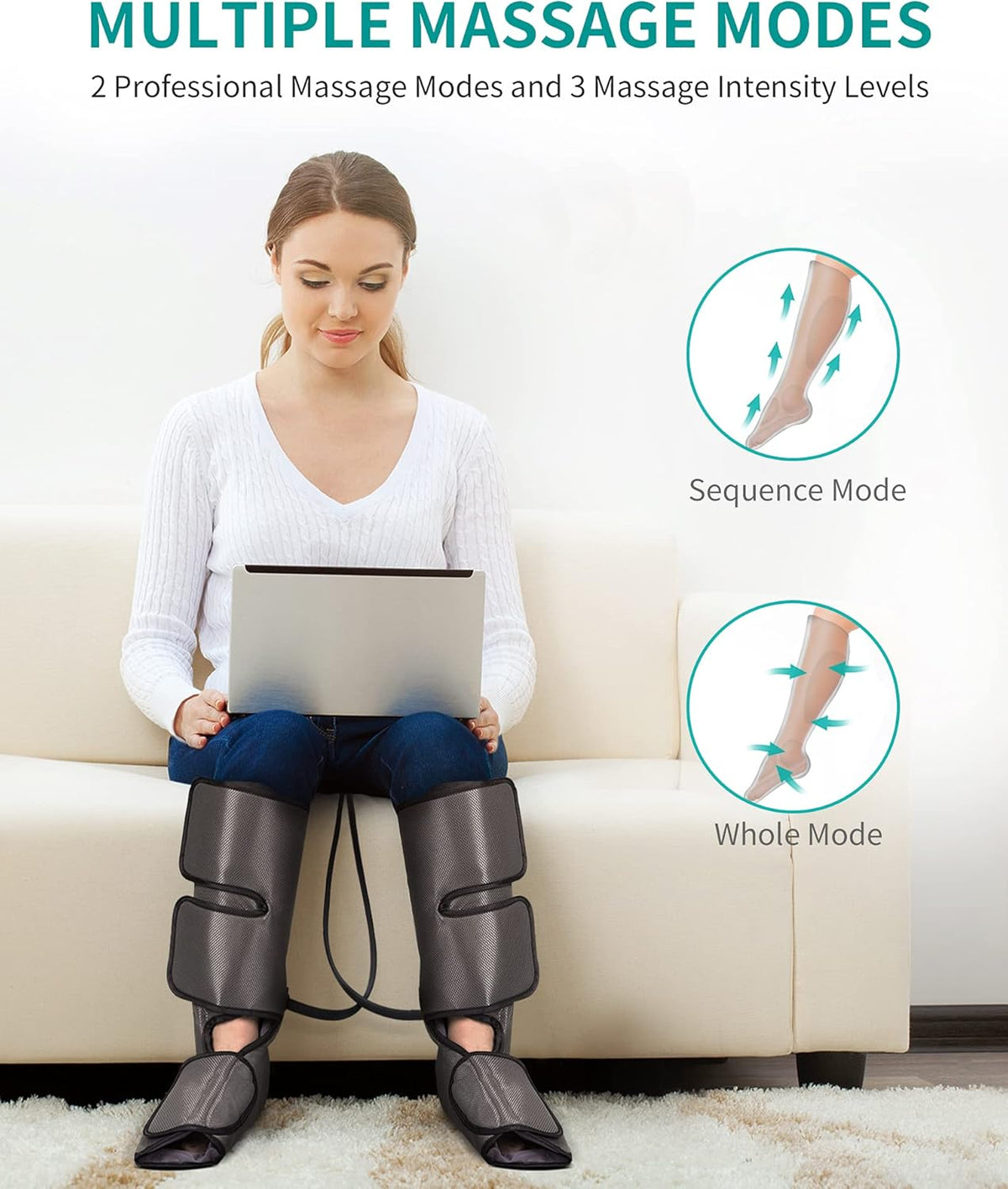 Leg Massager with Air Compression, Foot and Calf Massage Machine with Hand-held Controller 2 Modes 3 Intensities, Adjustable Leg Wraps Z804563