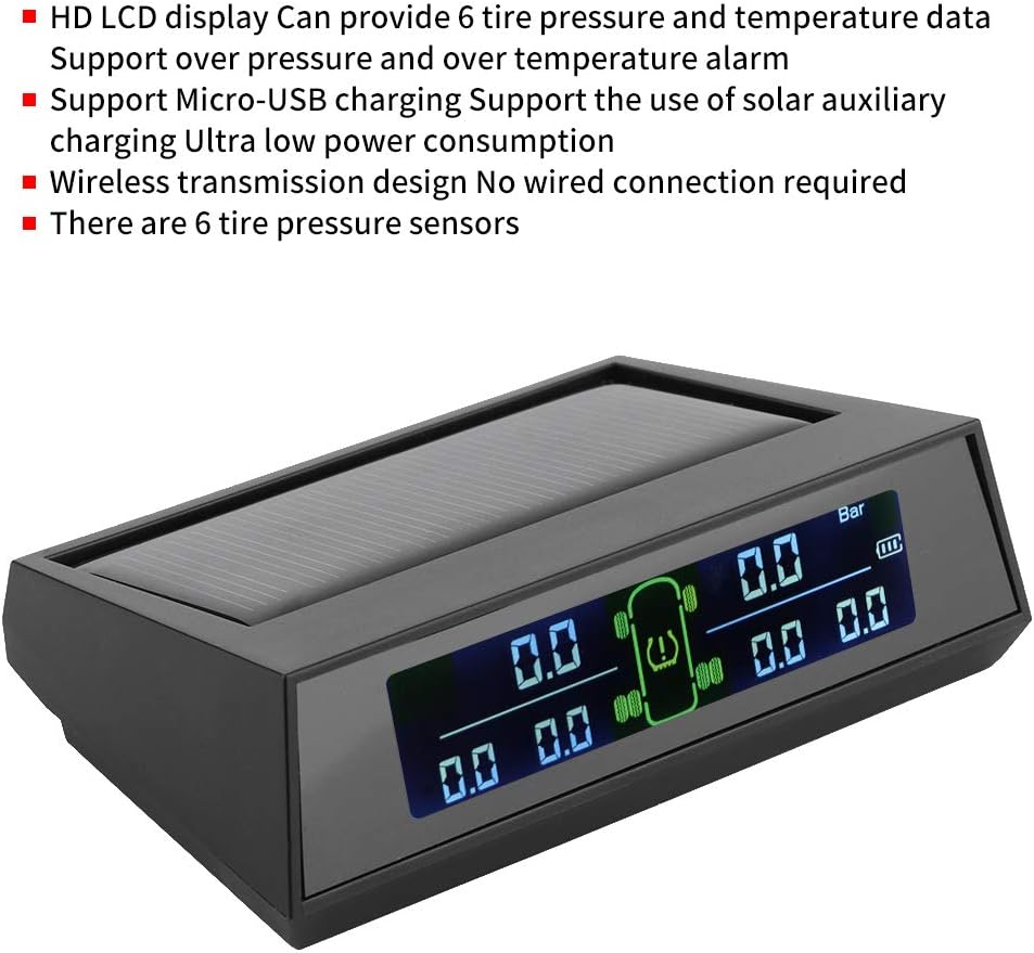 Solar Powered TPMS Tire Pressure Monitor System with LCD 6 External Sensor Pack of 2 P915