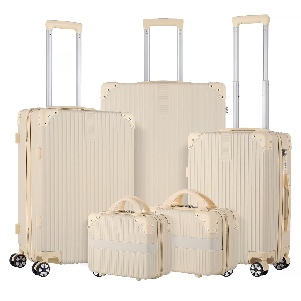 Cream Beige 5PCS Travel Luggage Set with Makeup Case J2672