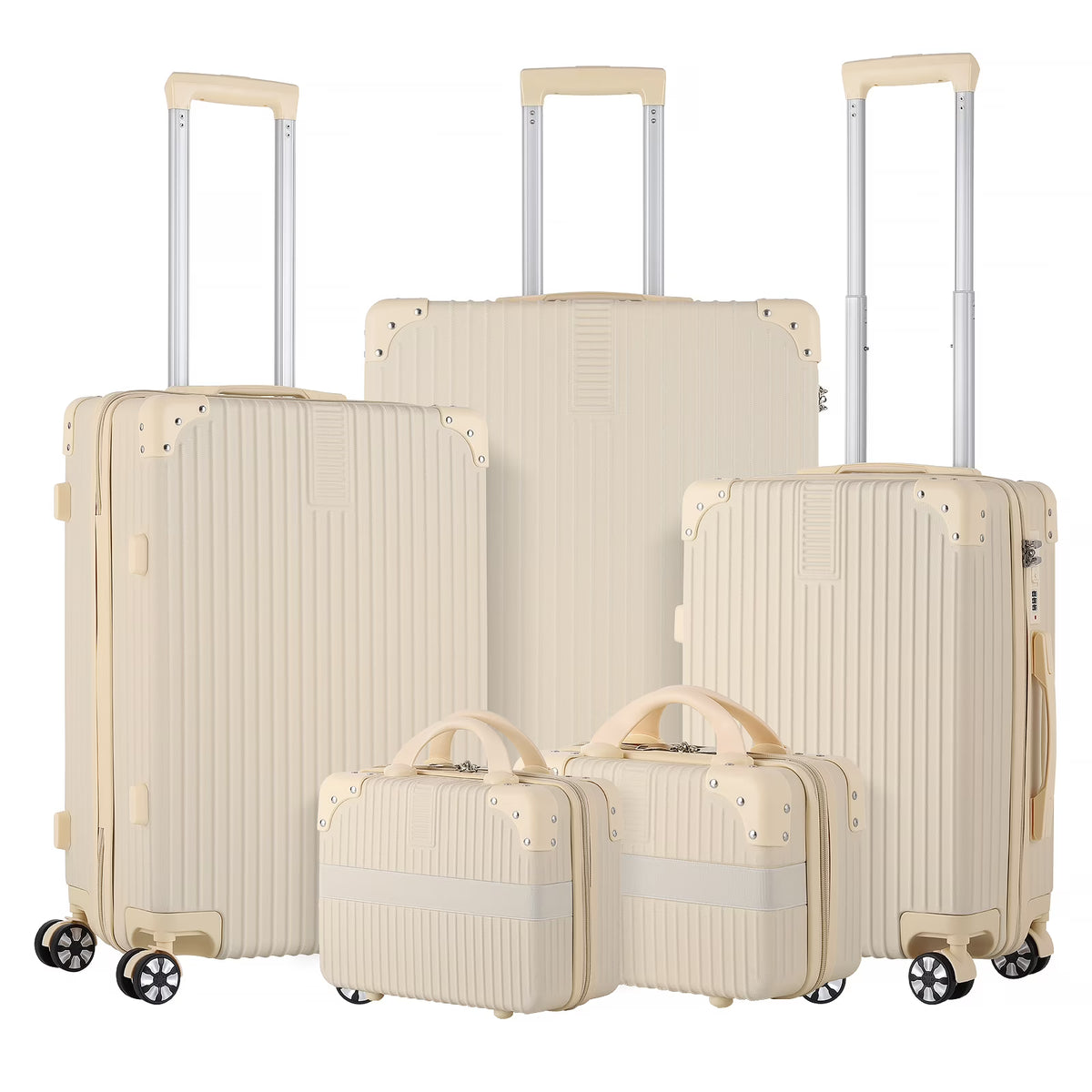 Cream Beige 5PCS Travel Luggage Set with Makeup Case J2672
