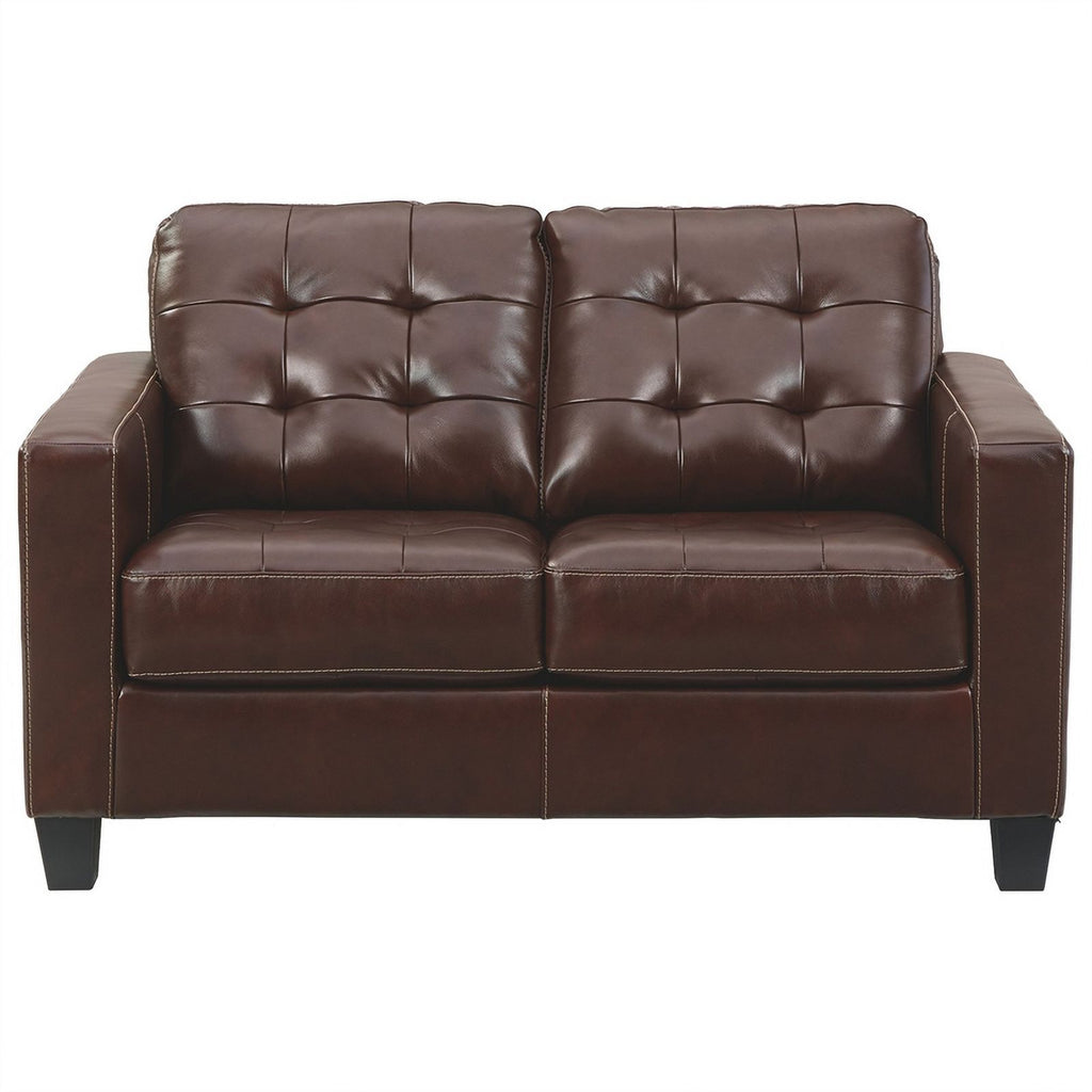Brown Leatherette Loveseat with Track Armrests P500